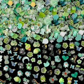 COOSLIM 150pcs Cute & Sweet 3D Animal Nail Charms for Acrylic Nails, Flower Star Heart Bear Butterfly Forg Bow Grapes Gems Charms for Nail, Perfect for Nail Art Decorations (Green)