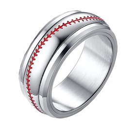 PAURO Men's Sport Baseball Engraved Anxiety Ring Spinner Silver Size 8