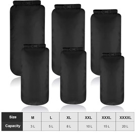 Shappy Set of 6 Waterproof Dry Bag Set, Lightweight Airtight Pack Sack Set, 20 L, 15 L, 10 L, 8 L, 5 L, 3 L Dry Bag and Long Adjustable Shoulder Strap for Kayaking (Black)