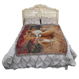 Motherly Lioness and Cubs - Lucie Bilodeau - Blanket Throw Woven from Cotton - Made in The USA (72x54)