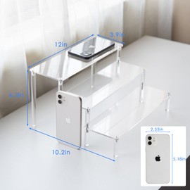 BYCY Clear Acrylic Display Stand Display Shelf, 3 Tier Desserts Holder,3 Tier Cupcake Display Risers Steps for Organizer and Decoration ( 1 Pack - 12" x 10.2" x 6.3" )