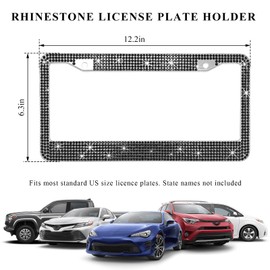 NYTKL Bling Car License Plate Frame, Handcrafted Crystal Car Tag Frame with Sparkly Screw Caps, Shiny Rhinestone Stainless Steel Licence Plate Holder Decor for Women Girls (Black)
