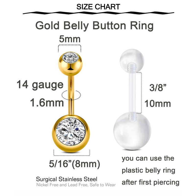 QWALIT Belly Button Piercing Kit - Gold Belly Piercing Gun