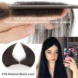 SEGO Frontal Lace cover-up Hairline for Women Remy Hair Extensions Forehead Hairpiece - 0.75in*6.25in-10 inch, #02 Dark Brown-Lace, lace Base+100% Human Hair