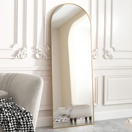 HARRITPURE 64"x21" Arched Full Length Mirror Free Standing Leaning Mirror Hanging Mounted Mirror Aluminum Frame Modern Simple Home Decor for Living Room Bedroom Cloakroom, Gold