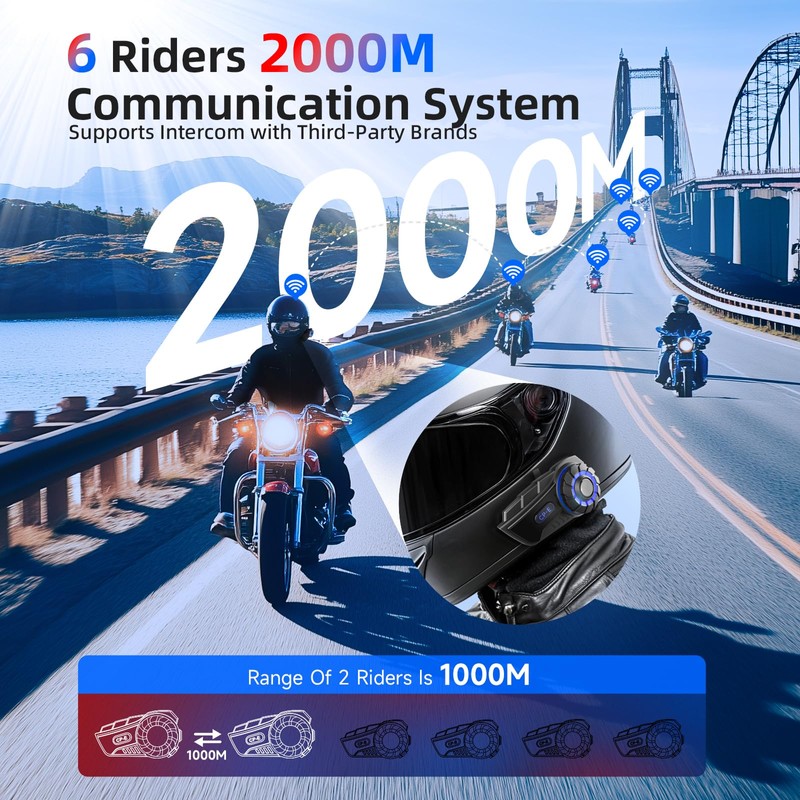 Moman Motorcycle Intercom Headset, CP-E 6 Riders 2000M Group Helmet