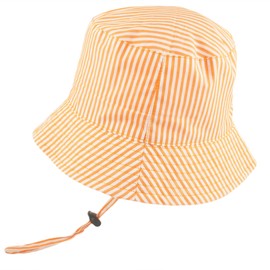 Faith & Sarah Kids Baby Sun Hat Boy or Girl - Toggle Chin Strap - Striped Baby Bucket Hats Orange 3-6 Months