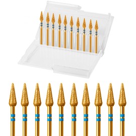 ERUIKA 10pcs Diamond Cuticle Clean Nail Drill Bits Set,Professional Safety Rotary Carbide Under Nail Cleaner Russian Manicure Nail Bit for Cuticle Dead Skin,Nail Prepare Salon Tools(Gold, Medium-M)
