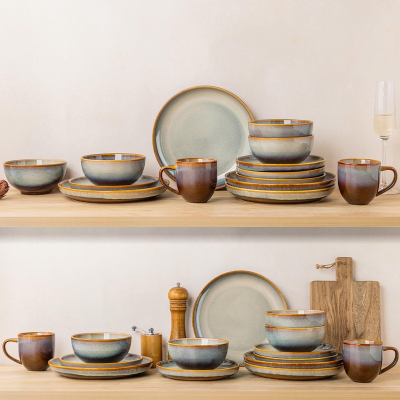 TheTerra Ceramic Dinnerware Set for 4, 12-Piece Plates and Bowls