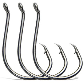 Pack of 100-200 Octopus Circle Hook, 2 x Offset Circle Hooks, Salt Water Fishing Hooks Made of Carbon Steel, Size: #8-10/0