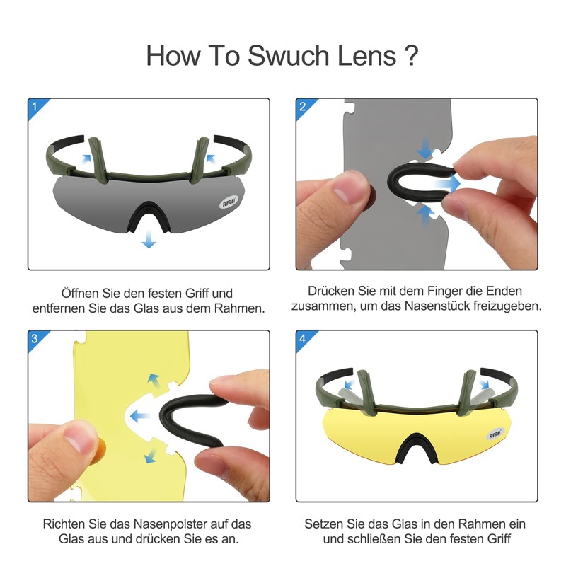 Feyachi Shooting Glasses with 3 Interchangeable Lenses, Safety Goggles Impact-Resistant
