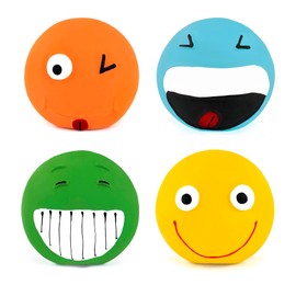 CHIWAVA 4 Pack 3.2'' Latex Squeaky Dog Toy Smiley Face Balls Interactive Fetch Play for Small Dogs
