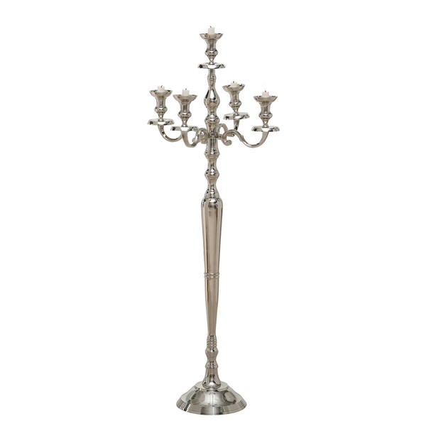 WHW Whole House Worlds Romantic Hamptons Oversized 5 (Five) Candle Silver Candelabra, Hand Crafted of Silver Aluminum Nickel, Over 3 FT High, (41.25 Inches) Free Standing Floor Unit
