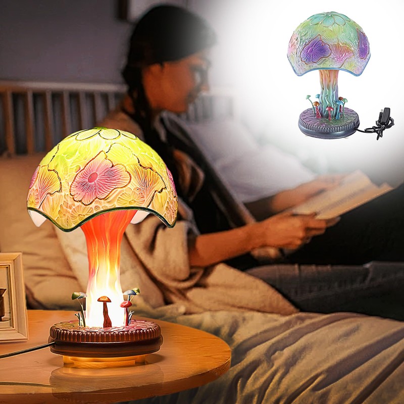 Joogour Painting Mushroon Lamp, Boho Mushroom Night Light，Retro Mushroom Table