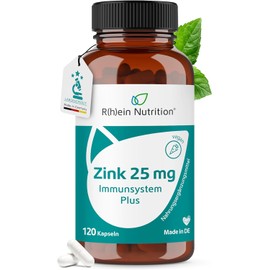 Zinc High Dose 25 mg - 120 Zinc Capsules High Dose for 4 Months Supply - Zinc Bisglycinate - Vegan & Laboratory Tested in Germany - Rhein Nutrition