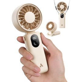 Aecooly Mighty Portable Handheld Fan | 20H Max Cooling Time | 3 Flexible Modes | 5 Speeds Wind | Battery Level Display | Mini USB Rechargeable Personal Battery Powered Fan Travel Gifts for Women-Beige