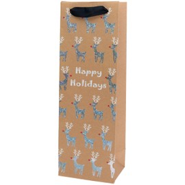 Boston International Gift Bag Christmas Holiday Gifting Paper Bags with Handles, Wine Bag, Happy Holidays Deer