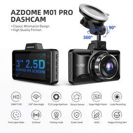 AZDOME Dashcam 1080P FHD Autokamera mit 3 Zoll Bildschirm, 150° Weitwinkelobjektiv, Loop-Aufnahme, G-Sensor, Parküberwachung, 64G SD-Karte[M01 Pro&SD-Karte], inside, LCD