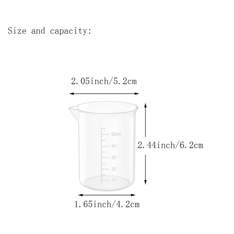 1.7 Oz Transparent Lab Measuring Cup, 50ml Plastic Beaker Cups,