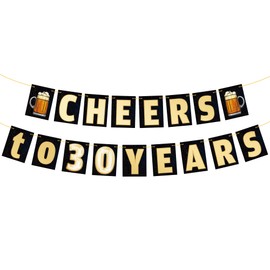 Sumerk 17 Pcs Happy 30th Birthday Banner - Black and Gold - 5.7" x 7.6" - Unisex - Birthday Occasion