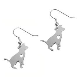 Art Attack Stainless Steel I Love My Pit Bull Dangle Earrings, American Pitbull Terrier Dog Lover Heart Pet Puppy Rescue Charm Pendant (Silver)