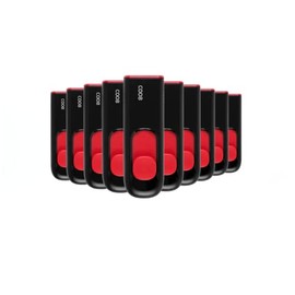 PSA COMPUTO Y PAPELERIA Kit 10 Piezas Unidad Flash USB ADATA Serie C008 32 GB (Modelo: AC008-32G-RKD) Color Negro/Rojo, Pack de Flash Drives Deslizantes