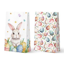 KALEFO Easter Paper Bags Rabbit Treat Egg Gift Goodie Bag Spring Party Supplies Birthday Decorations (24 Pcs)