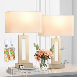 Bedroom Table Lamps Set of 2 - Touch Bedside Lamps with USB C+A, 3 Way Dimmable Gold Lamp for Nightstand, Modern Night Stands Lamps for Living Room End Tables Desk Bed Side Study Room(16.4n)