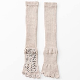 Verdancy Yoga Pilates Toe Socks with Grips for Women Non Slip Compression Cushioned Knee High Over the Calf Socks (Khaki)