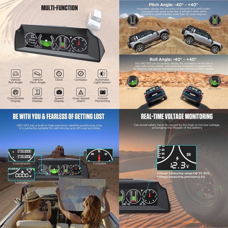 GPS Slope Meter PMH KMH Inclinometer HUD Pitch Tilt Angle