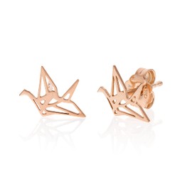 Aka Gioielli® - Origami Crane Stud Earrings 925 Silver Rose Gold Gifts for Girls and Women, Sterling Silver Rose Gold