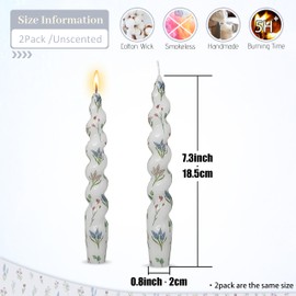 Spiral Print Taper Candles-2PCS Mixed Floral Print Unscented Candle 7.5Inch Flower Short Tapered Candlestick for Family Gatherings Weddings Restaurant Holiday Decorations