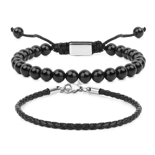 CARITATE Black Obsidian Bracelet for Men Women - 6mm Beaded