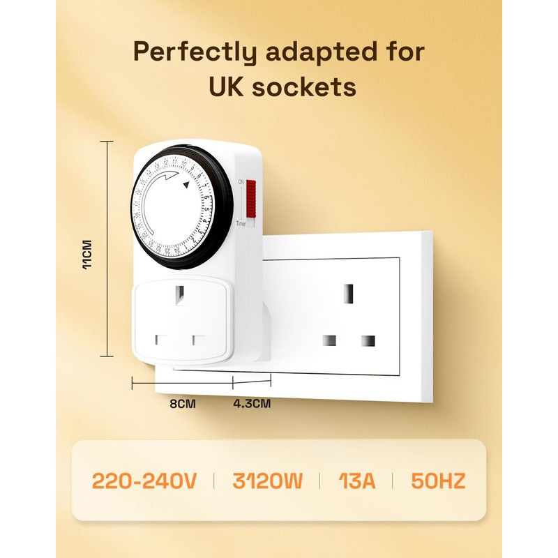 HBN 24 Hour Timer Plug Socket UK,Plug-in Segment Plugs Timers