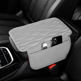 Huli Upgraded Car Center Console Cover, Microfiber Leather Car Armrest Cover Cushion with 2 Storage Bags for Car Organizers and Storage, Universal Car Interior Accessories for Most Vehicles (Grey)
