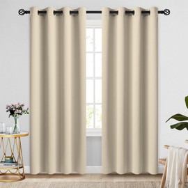 COSVIYA Grommet Blackout Room Darkening Curtains 84 inch Length 2 Panels,Thick Polyester Light Blocking Insulated Thermal Window Curtain Drapes for Bedroom/Living Room,Beige 52x84 inches