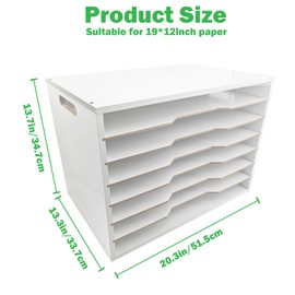 20" x 13" Wooden Scrapbook Paper Organizer - 7 Tier Construction Paper Storage with Adjustable Shelves Letter Mail Tray Craft & Stamp Stackable Cardstock Storage Rack for Home Office Classrooms