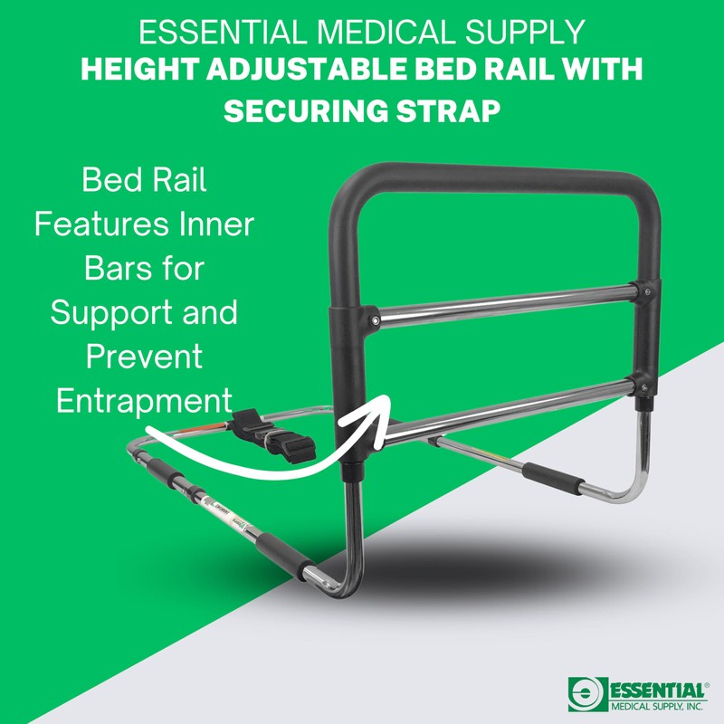 Essential Medical Supply Height Adjustable Hand Bed Rail with Attached
