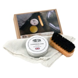 Pride and Soul 44040 Leather Care Set 3 Pieces Original English Leather Care Set with 55g Leather Balm from Beeswax, Brush and Cleaning / Polishing Cloth, 100% Natural