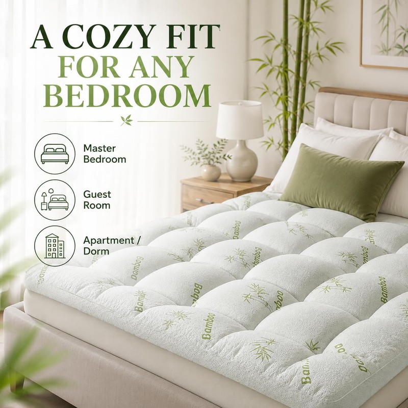 Bamboo Mattress Topper, Westmonth Mattress Pad, Cooling Thick Breathable Viscose
