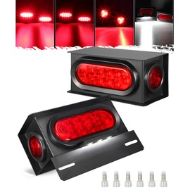 PARTSam LED Steel Trailer Light Box Housing Kit w/ 6 Inch Oval Red Trailer Tail Lights 10LED 2" Round Red Side Marker Lights 4LED, License Plate Light 3LED Bracket Grommets Wire Pigtails DOT Compliant