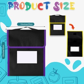 Outus 8 Pcs Medium Book Pouches for Classroom, Nylon Black Reading Book Bags for Student with Clear Name Tag, 10" x 12", Pocket on Handle Chair Pockets for Classroom Students School Home