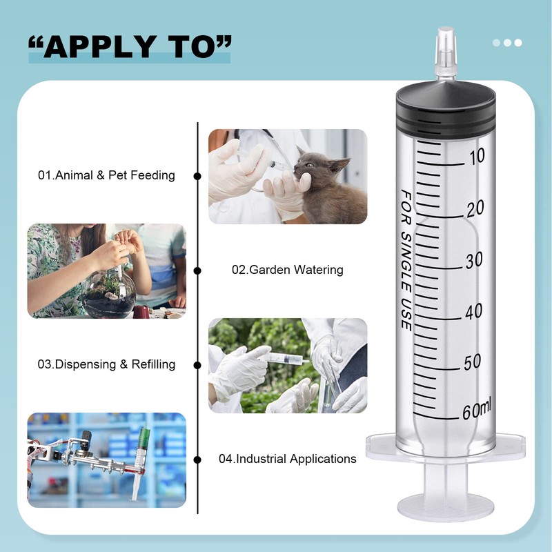 10 Pack 60ml Plastic Syringe, Syringe Tools Individually Wrapped with