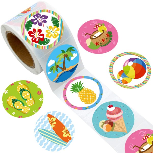 Summer Stickers 200pcs Perforated Roll Luau Tropical Summer Hawaii Party Decoration