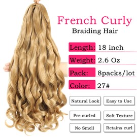 French Curly Pre-Stretched Braiding Hair 18 Inch 8 Packs - Bouncy Loose Wavy Synthetic Hair Extensions for Black Women (18 Inch 27)