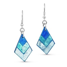 AeraVida Ocean Elegance Kite or Diamond Shaped Capiz Shell in Blue Tones Dangle Earrings | Sterling Silver Dangle Earrings | Vintage Earrings for Women