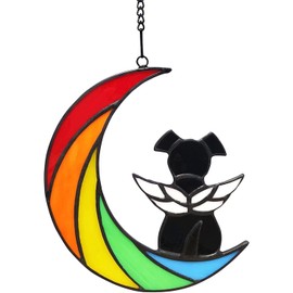 VNIDJGB Dog Memorial Gifts, Acrylic Colorful Moon Angle Pet Bereavement Gifts,Rainbow Window Decor Pet Bereavement Gift,Remembrance Window Hanging for Pets Dog Memorial Sympathy,Loss Pets Plaques