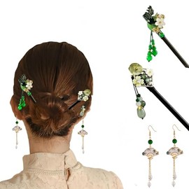 Chinese Hair Sticks 4 PCS Chinese Hair Sticks Retro Hairpins Chinese Classic Hair Chopsticks Handmade Flower Hair Accessories for Women Long Hair (green)