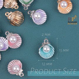 RP Remarkable Power, 60 Pack Enamel Clam Shell Charms Clam Shell Charm Pendants with Acrylic Pearl Beads for Bracelets Earrings Jewelry Making DIY Crafts