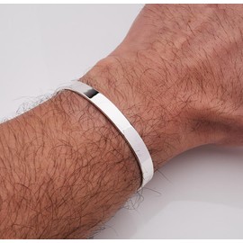 VN Jewelry Men's Silver Bangle Bracelet - 8 Mm Plain 925 Sterling Silver Bangle for Men Adjustable Size